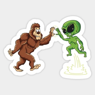 Bigfoot Alien High Five Yeti Conspiracy Believers Sticker